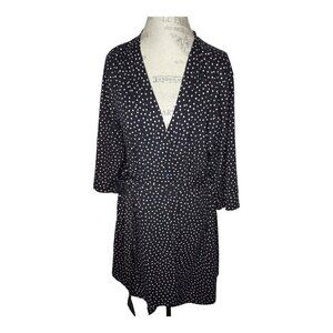 Marilyn Monroe Women’s Robe L Black White Polka Dots 36" Wrap Belted Lounge Wear